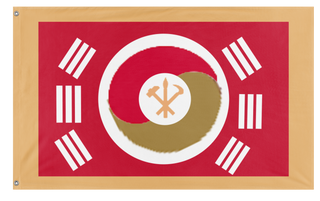 A mockup of the custom flag 'Peoples Empire of Korea flag' on a white background