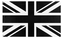 A mockup of the custom flag 'Black United Kingdom Flag' on a white background