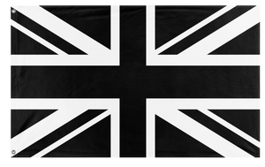 A mockup of the custom flag 'Black United Kingdom Flag' on a white background