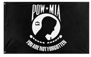 A mockup of the custom flag 'POW-MIA Flag' on a white background