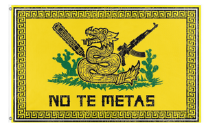 A mockup of the custom flag 'No te METAS  flag' on a white background