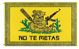 A mockup of the custom flag 'No te METAS  flag' on a white background