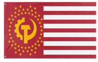 A mockup of the custom flag 'Communist America Flag' on a white background