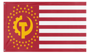 A mockup of the custom flag 'Communist America Flag' on a white background