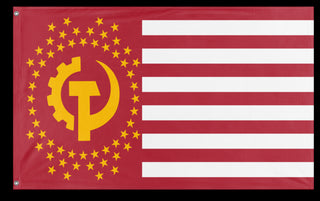 A mockup of the custom flag 'Communist America Flag' on a white background