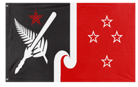 A mockup of the custom flag 'Socialist New Zealand Flag' on a white background