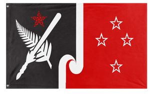 A mockup of the custom flag 'Socialist New Zealand Flag' on a white background