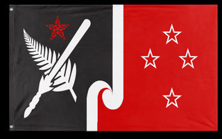 A mockup of the custom flag 'Socialist New Zealand Flag' on a white background