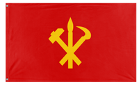 A mockup of the custom flag 'Socialist North Korea Flag' on a white background