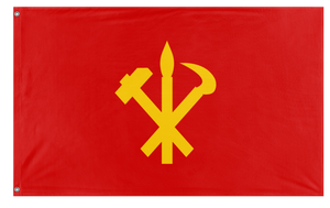 A mockup of the custom flag 'Socialist North Korea Flag' on a white background
