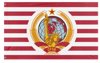 A mockup of the custom flag 'Socialist Commonwealth of United States Flag' on a white background