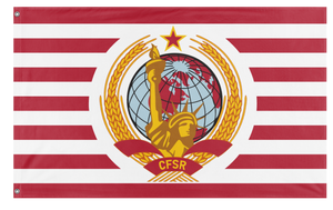 A mockup of the custom flag 'Socialist Commonwealth of United States Flag' on a white background