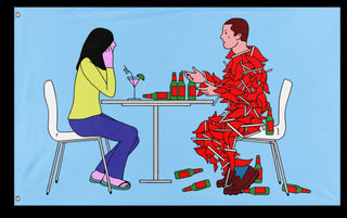 A mockup of the custom flag 'Dating Red Flags flag' on a white background