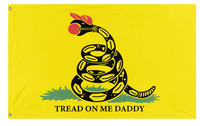 A mockup of the custom flag 'Please Tread On Me Daddy Flag' on a white background