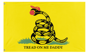 A mockup of the custom flag 'Please Tread On Me Daddy Flag' on a white background