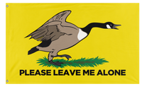 A mockup of the custom flag 'Please Leave me Alone Gadsden Flag' on a white background