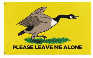 A mockup of the custom flag 'Please Leave me Alone Gadsden Flag' on a white background