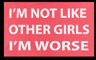 A mockup of the custom flag 'Not Like Other Girls Flag' on a white background