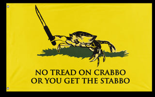 A mockup of the custom flag 'Crab Gadsden Flag' on a white background