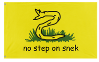 A mockup of the custom flag 'No Step on Snek flag' on a white background