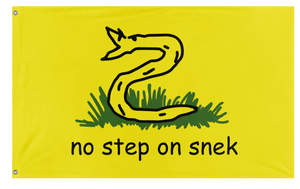 A mockup of the custom flag 'No Step on Snek flag' on a white background