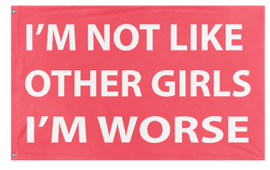 A mockup of the custom flag 'Not Like Other Girls Flag' on a white background