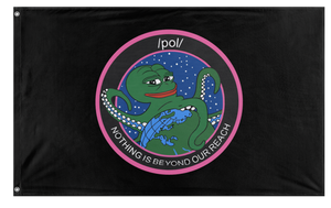 A mockup of the custom flag 'Kekistani /pol/ Flag' on a white background