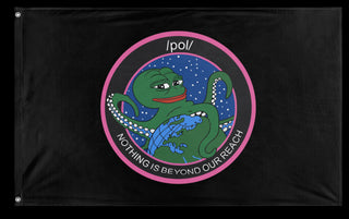 A mockup of the custom flag 'Kekistani /pol/ Flag' on a white background