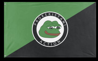 A mockup of the custom flag 'Prokekistani Action flag' on a white background