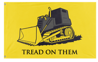 A mockup of the custom flag 'Killdozer Tread On Them Flag' on a white background