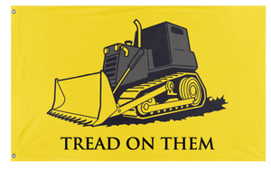 A mockup of the custom flag 'Killdozer Tread On Them Flag' on a white background