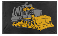 A mockup of the custom flag 'Killdozer Become Ungovernable Flag' on a white background
