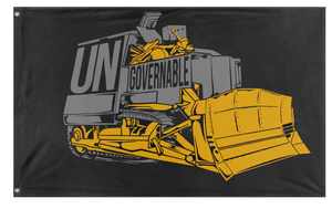 A mockup of the custom flag 'Killdozer Become Ungovernable Flag' on a white background