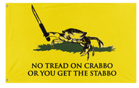 A mockup of the custom flag 'Crab Gadsden Flag' on a white background