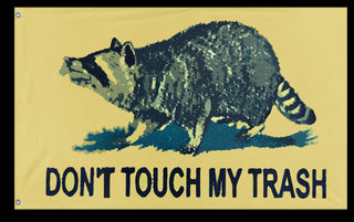 A mockup of the custom flag 'Don't Touch My Trash Flag' on a white background