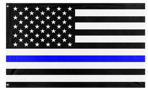 A mockup of the custom flag 'Thin Blue Line Flag' on a white background