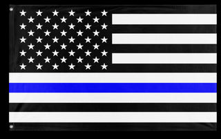 A mockup of the custom flag 'Thin Blue Line Flag' on a white background