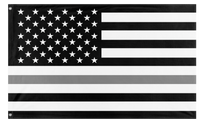 A mockup of the custom flag 'Thin Gray Line Flag' on a white background