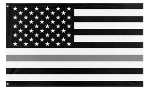 A mockup of the custom flag 'Thin Gray Line Flag' on a white background