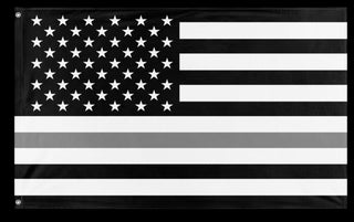 A mockup of the custom flag 'Thin Gray Line Flag' on a white background