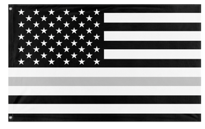 A mockup of the custom flag 'Thin Silver Line Flag' on a white background
