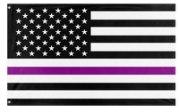 A mockup of the custom flag 'Thin Purple Line Flag' on a white background