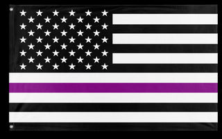 A mockup of the custom flag 'Thin Purple Line Flag' on a white background