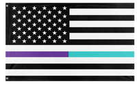A mockup of the custom flag 'Thin Teal Line Flag' on a white background