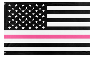 A mockup of the custom flag 'Thin Pink Line Flag' on a white background