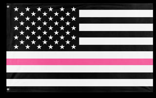 A mockup of the custom flag 'Thin Pink Line Flag' on a white background