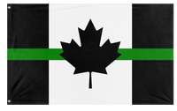 A mockup of the custom flag 'Thin Green Line Canada Flag' on a white background