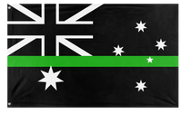 A mockup of the custom flag 'Thin Green Line Australia Flag' on a white background