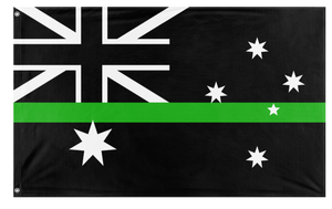A mockup of the custom flag 'Thin Green Line Australia Flag' on a white background