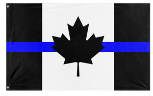 A mockup of the custom flag 'Thin Blue Line Canada Flag' on a white background